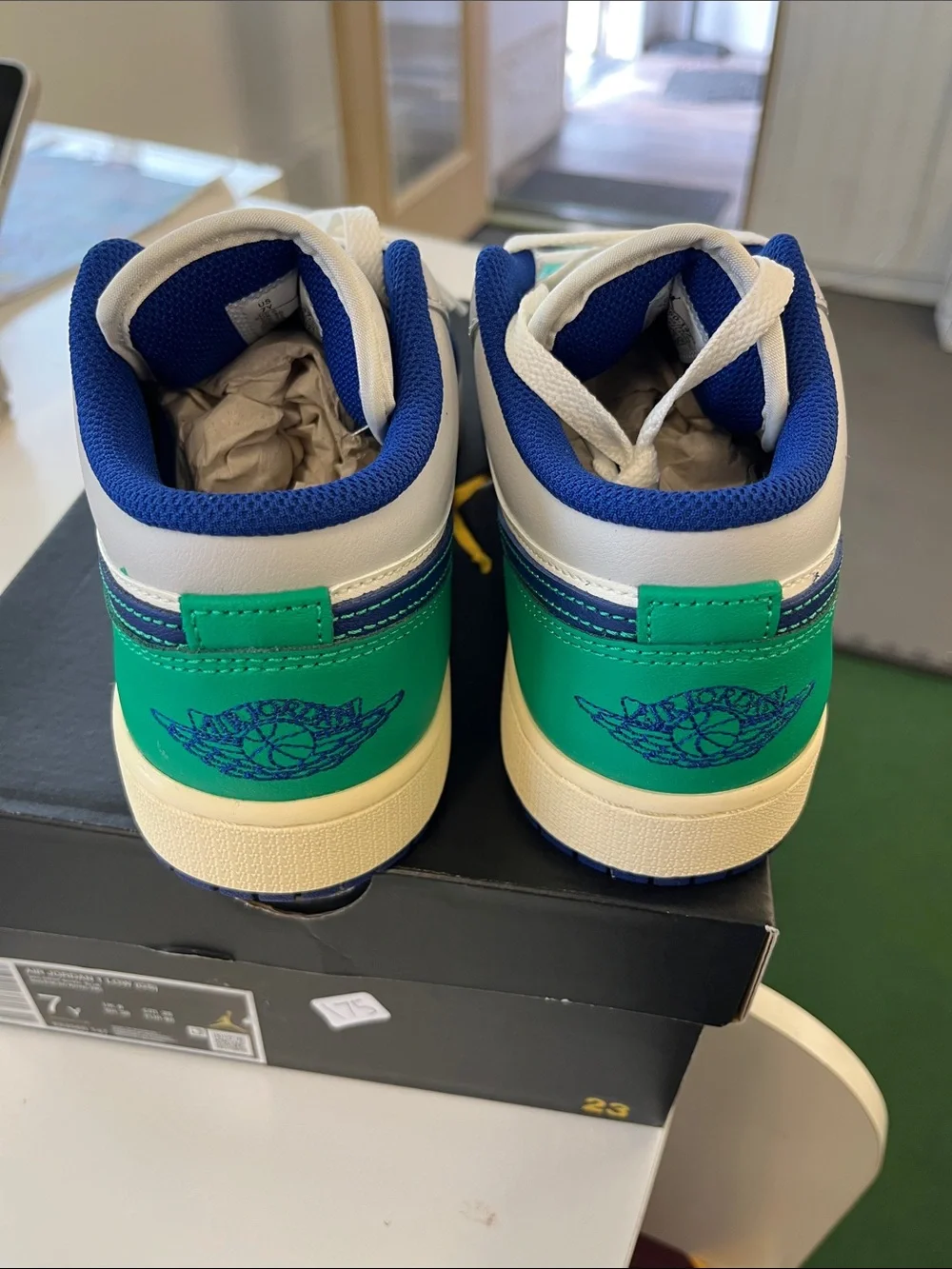 Jordan Low Top Sneakers in White, Blue & Green